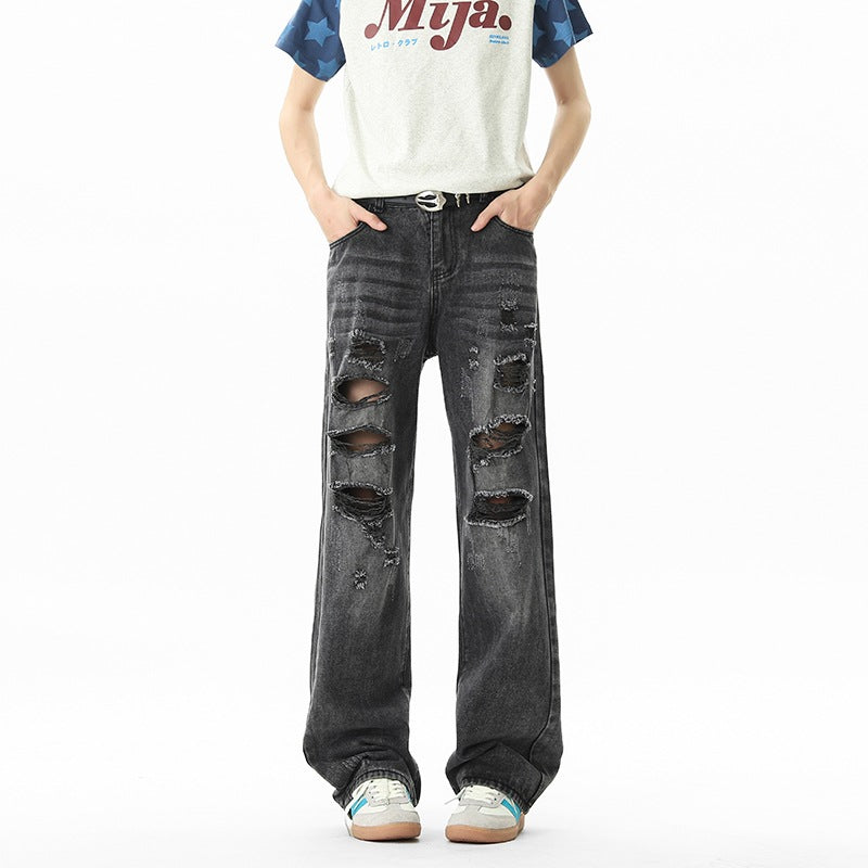 Distressed ripped jeans men streetwear pants