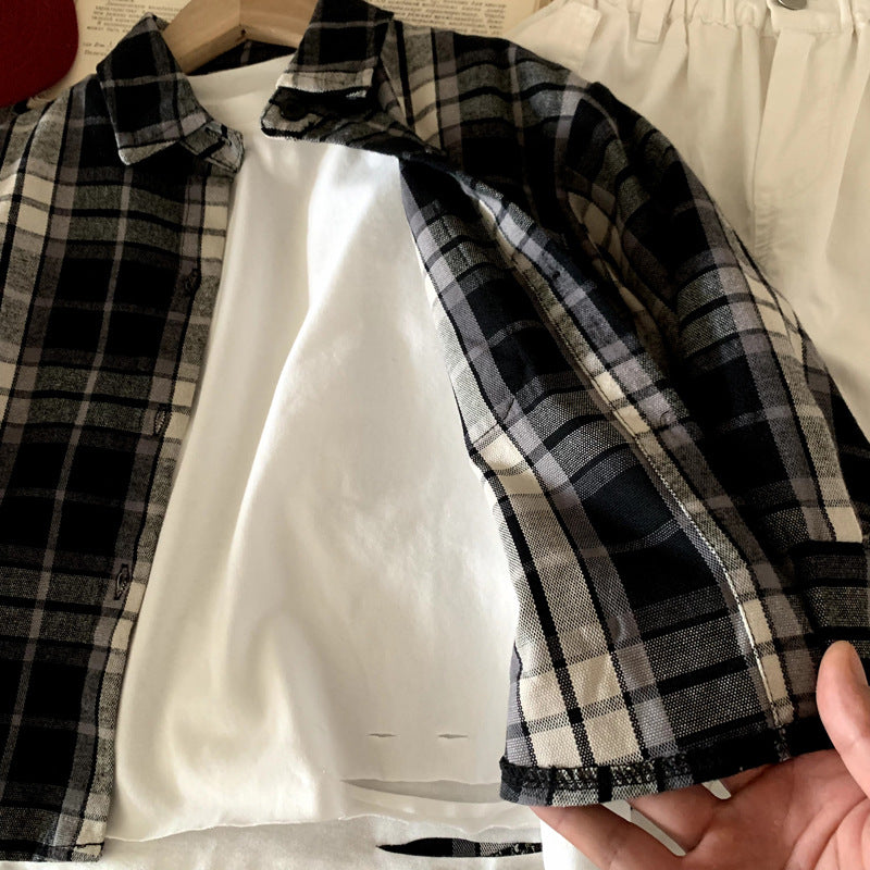 Children's clothing boys' long sleeved shirt checkered shirt