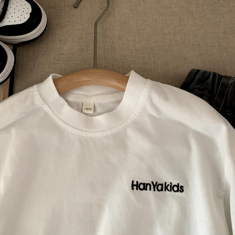 Printed letter perforated round neck long sleeved T-shirt