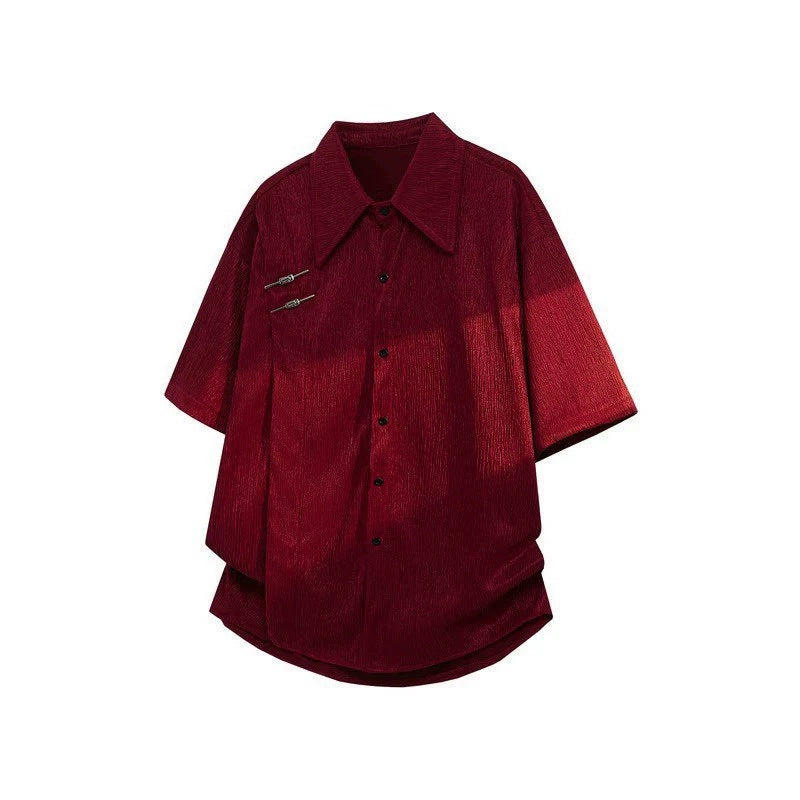 Textured Solid Color Short Sleeve Shirt