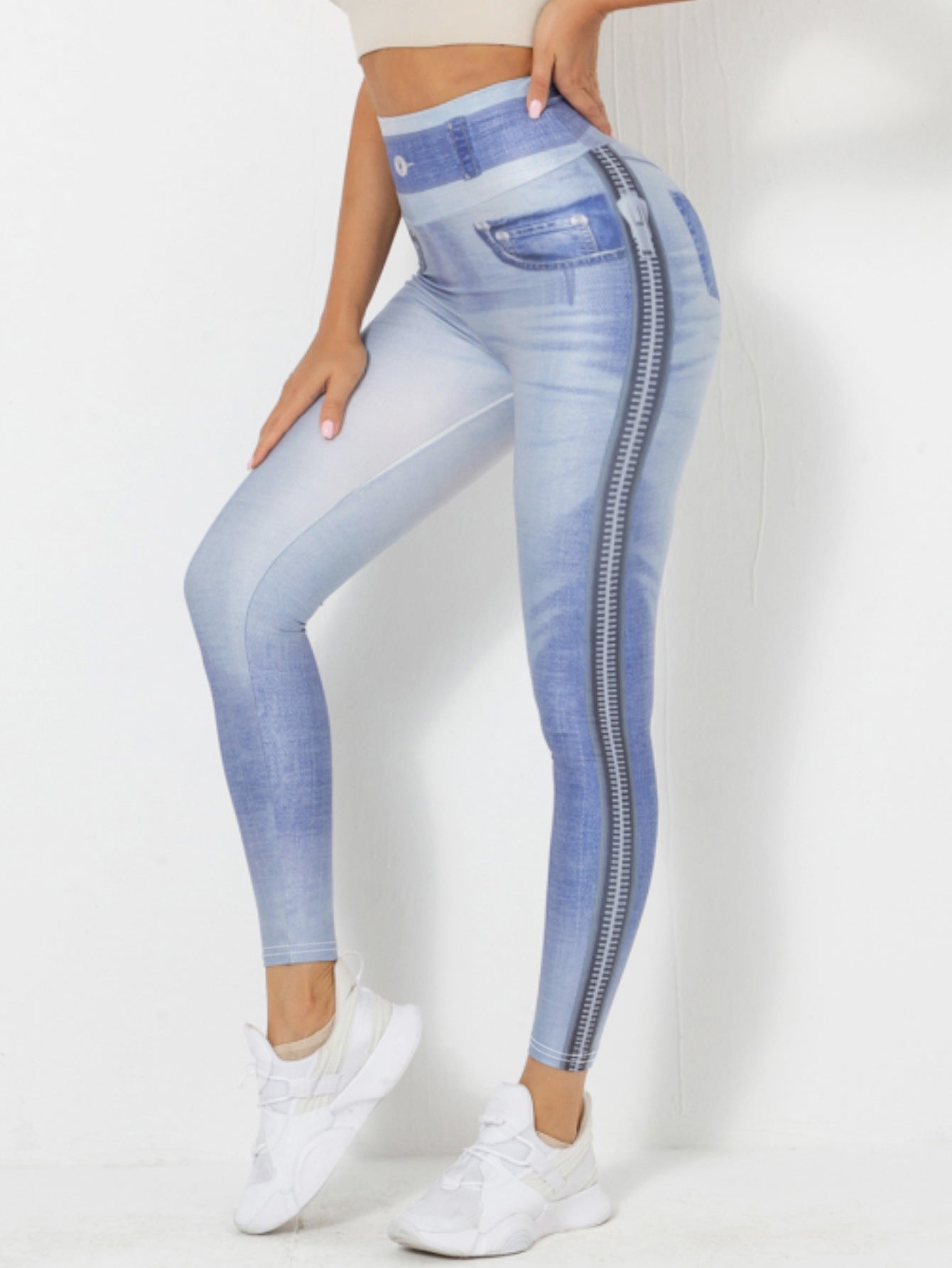 Barbie Denim Peach Yoga Pants Women's Fitness Workout Leggings Slim Bodybuilding Pants