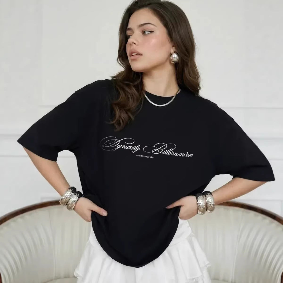 Printed loose short sleeved T-shirt top