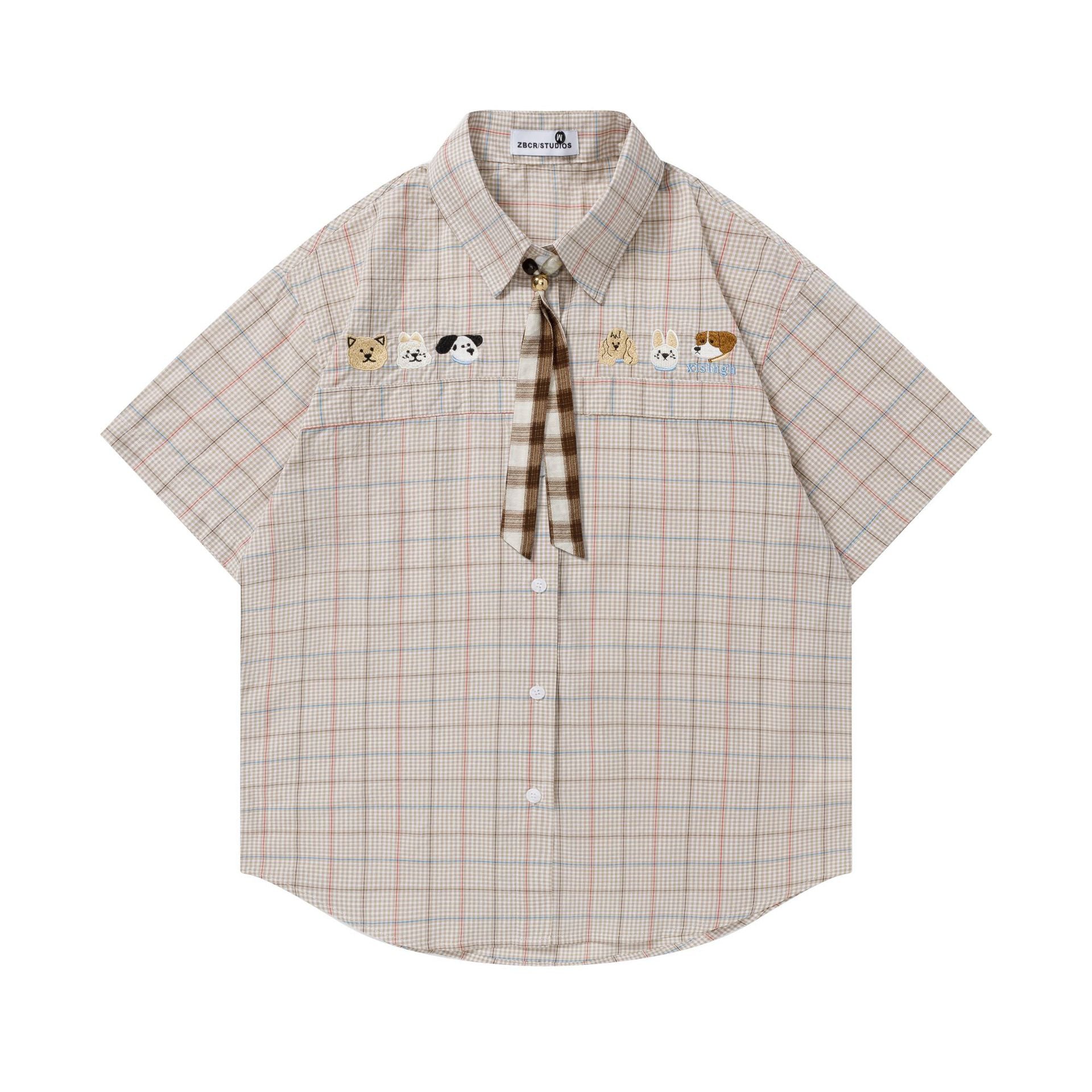Dog Embroidered Tie Short Sleeve