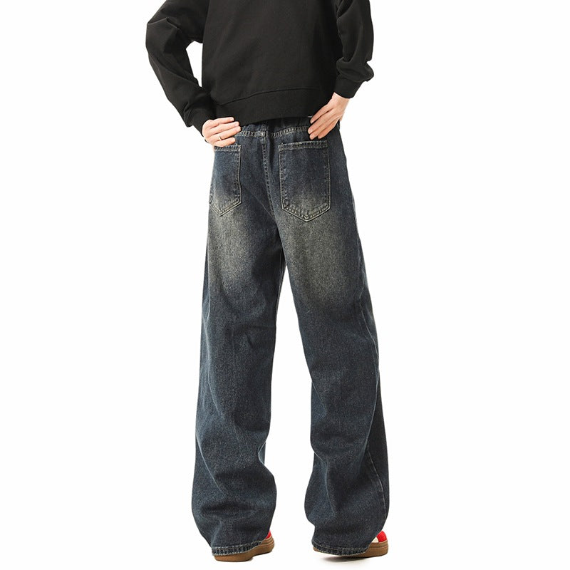 High Street Vibe Retro Blue Straight Leg Jeans Men