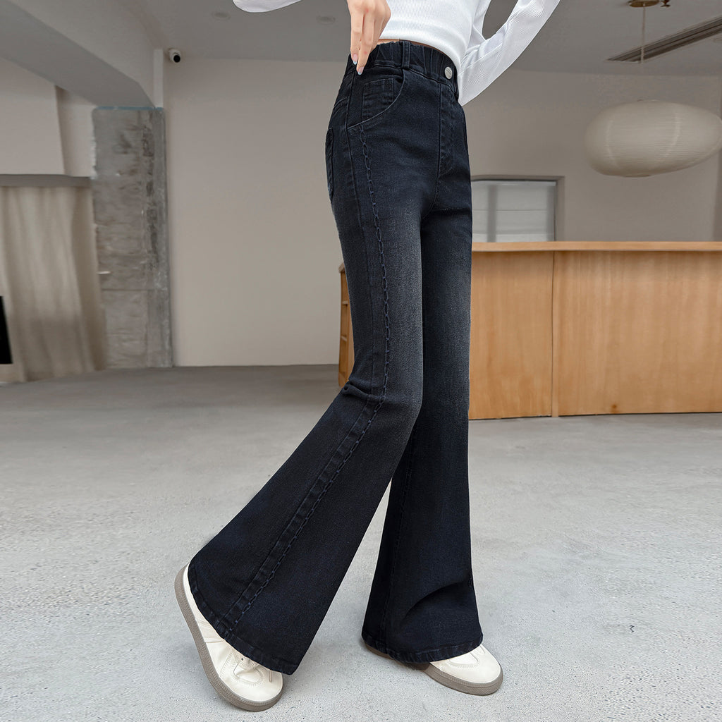 Girls' Black Denim Flare Pants Children's Pants
