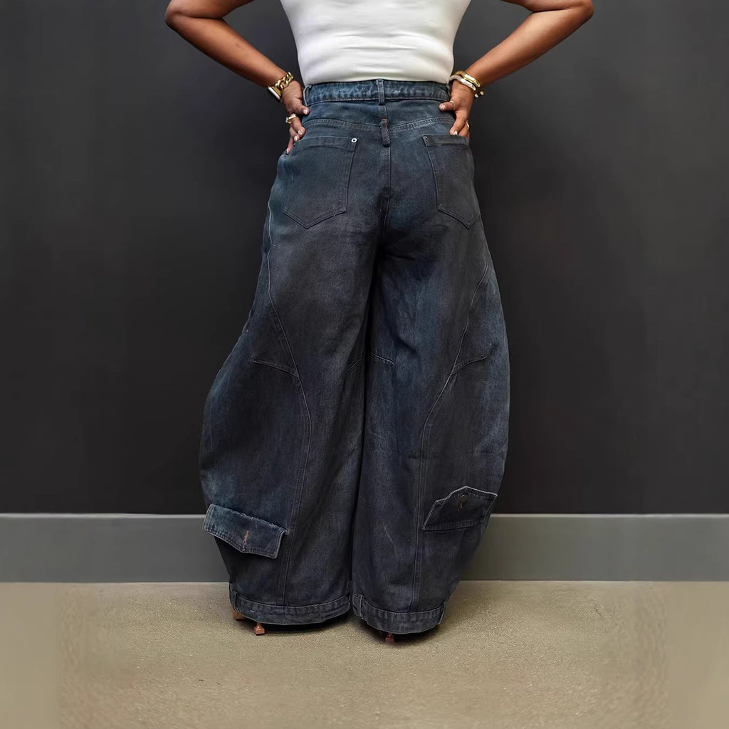 Retro Distressed Washed Reversed Waist Women's Jeans