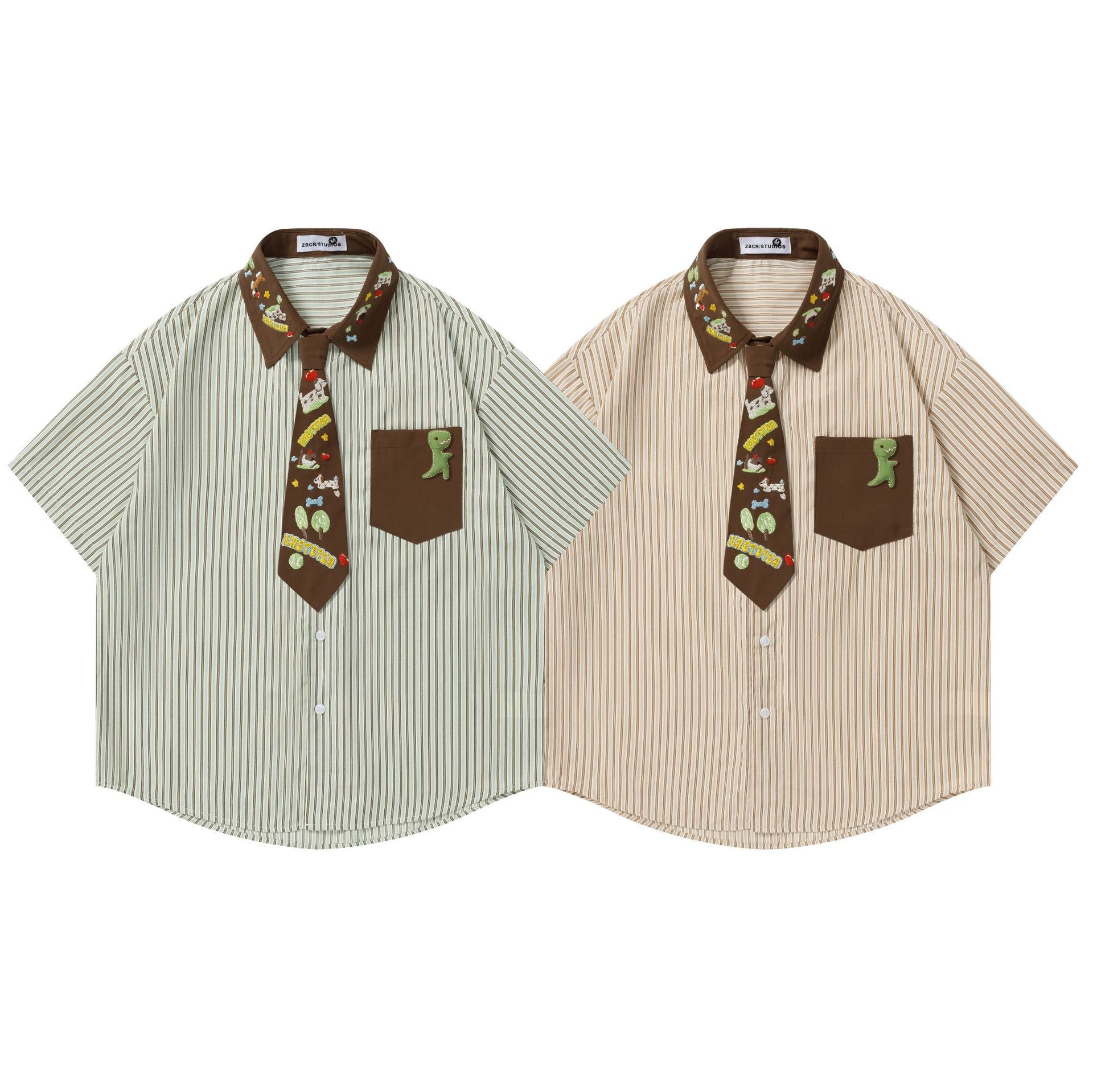 Color blocking vertical tie short sleeved
