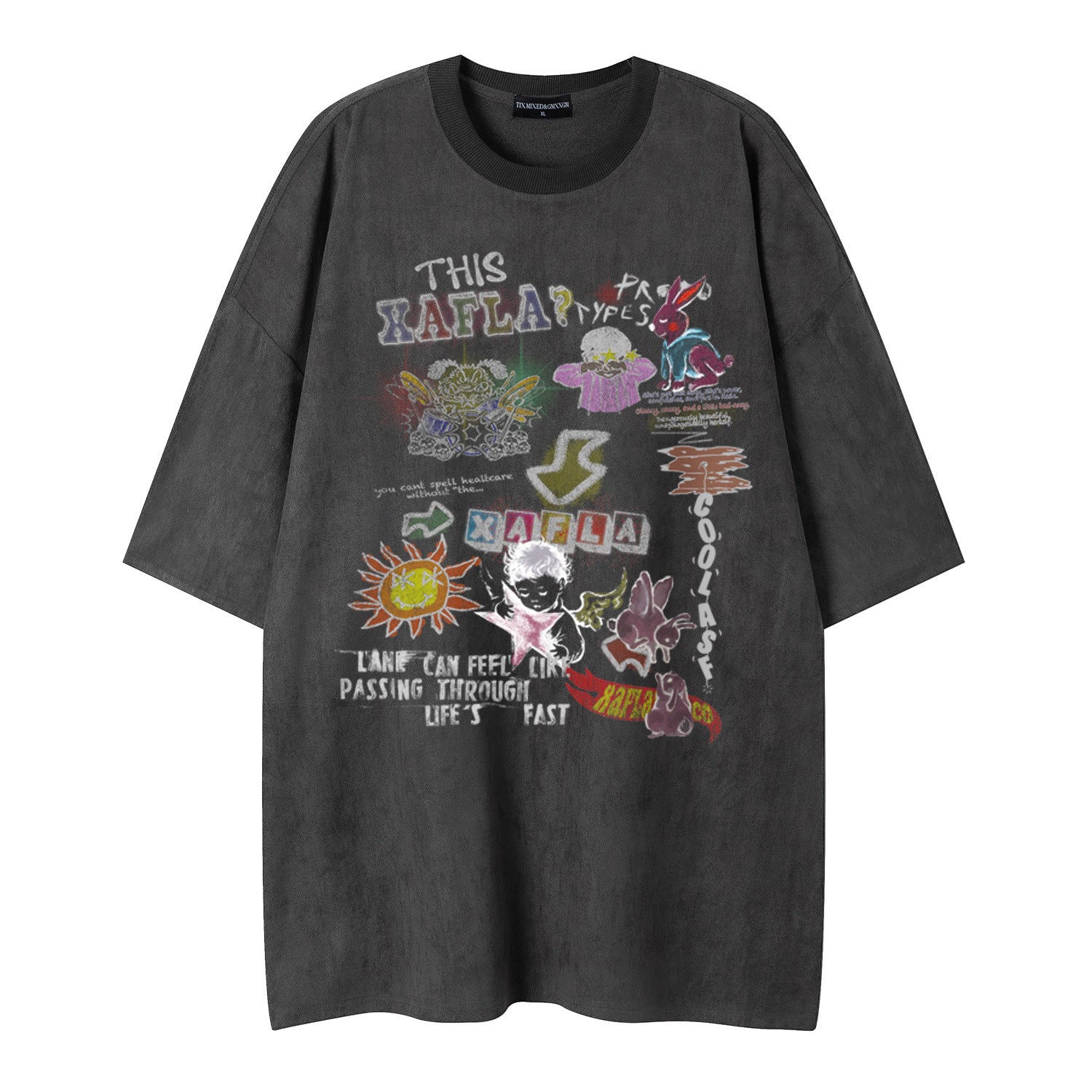 Cartoon graffiti printed short sleeved shirt