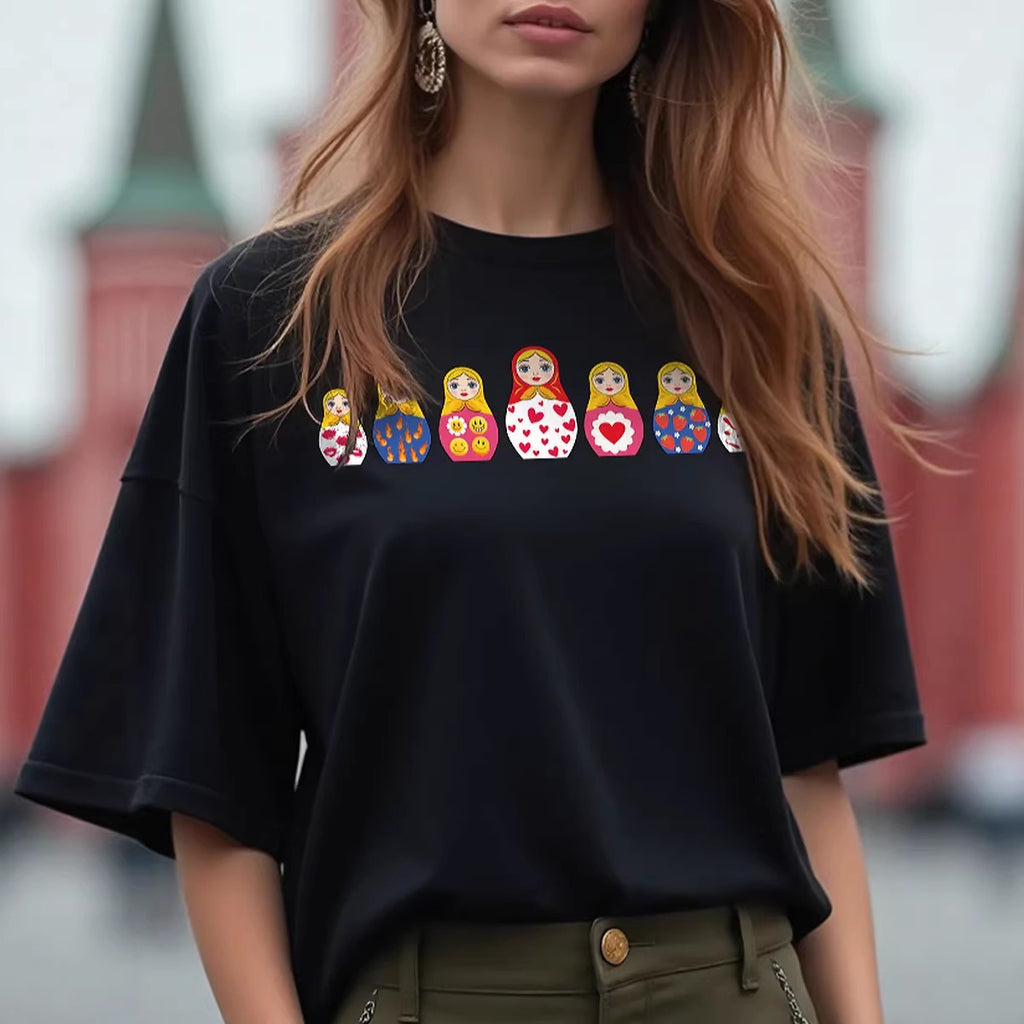 Round neck short sleeved loose T-shirt for women