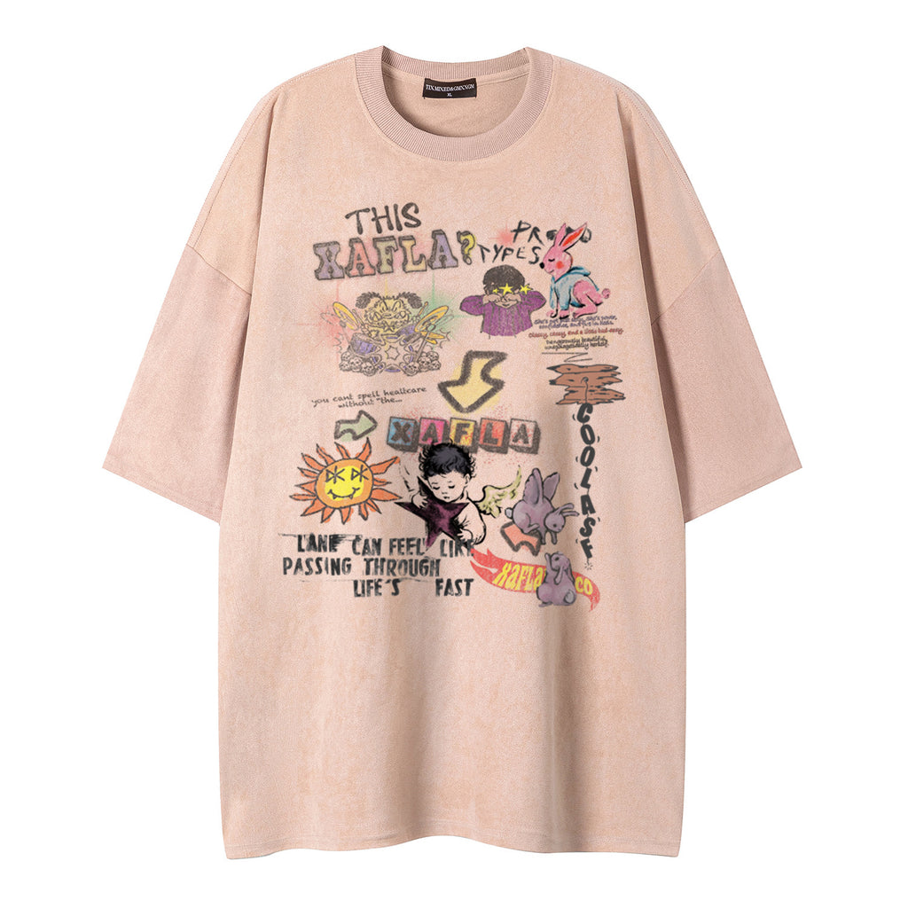 Cartoon graffiti printed short sleeved shirt