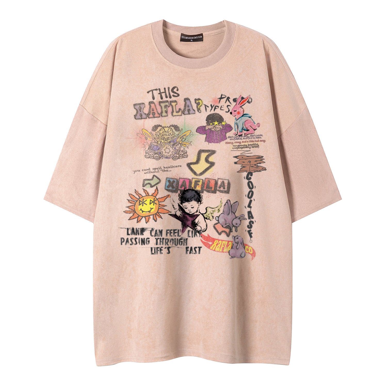 Cartoon graffiti printed short sleeved shirt
