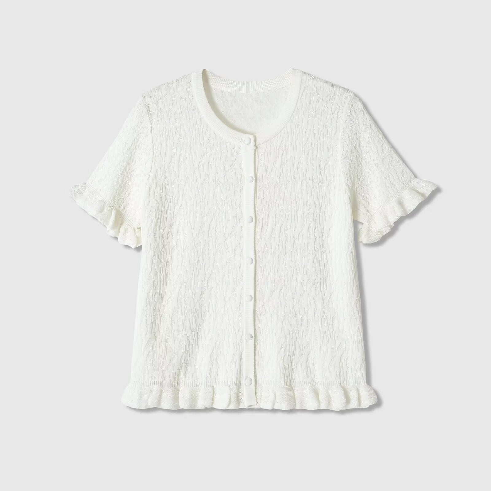 Short sleeved round neck lace layered knitted top