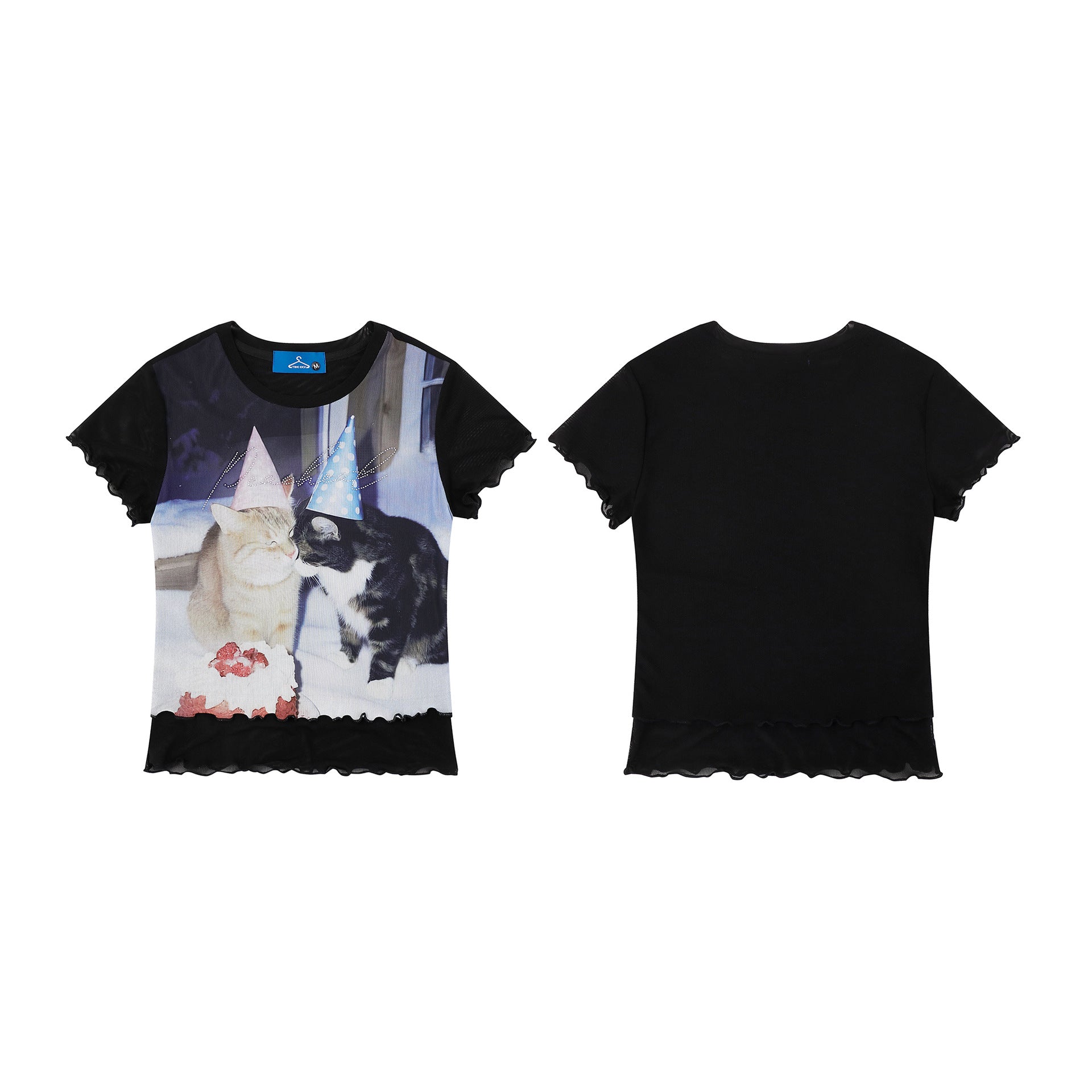 Women's Loose Round Neck Casual Short Sleeve T-Shirt with Birthday Cat Print