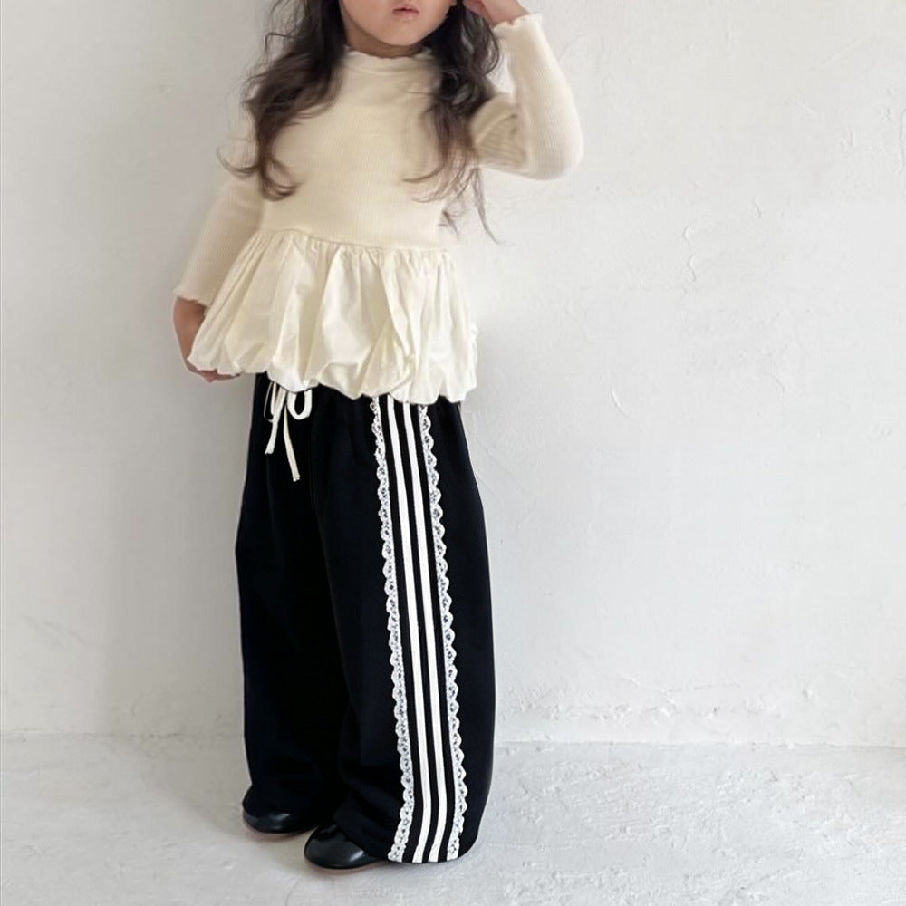 Dress Cute Pumpkin Patchwork Puffy Skirt Top Children's Knit Ribbed Top