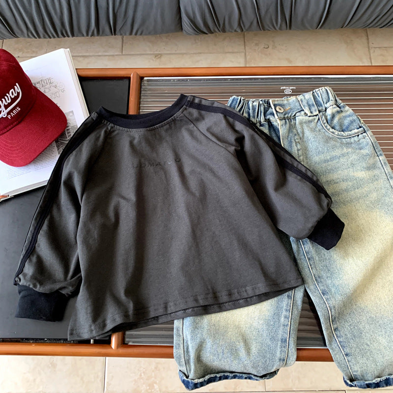 Children's autumn versatile T-shirt top round neck pullover