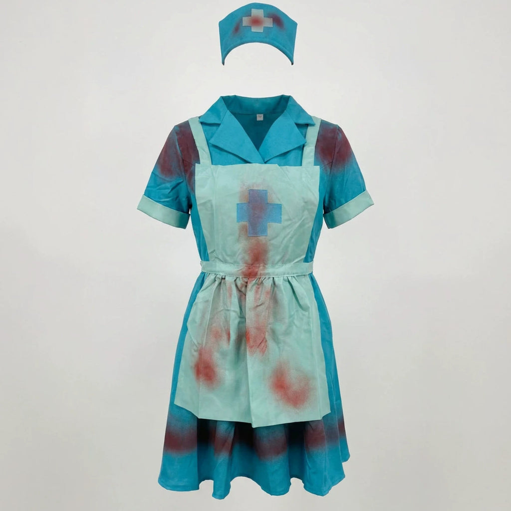 Halloween Bloody Horror Zombie Nurse Cosplay Costume Scary Blood-Stained Stage Fancy Dress