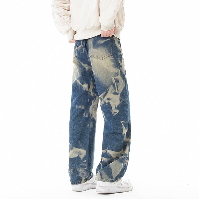 Street Style Gray Green Camouflage Denim Pants Men