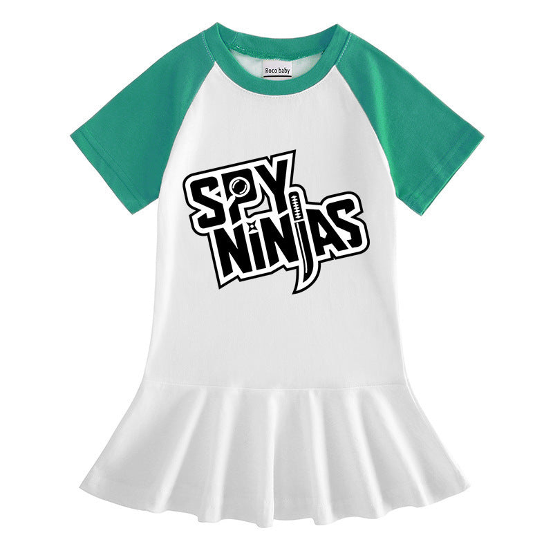 Cartoon half sleeved girls' dress
