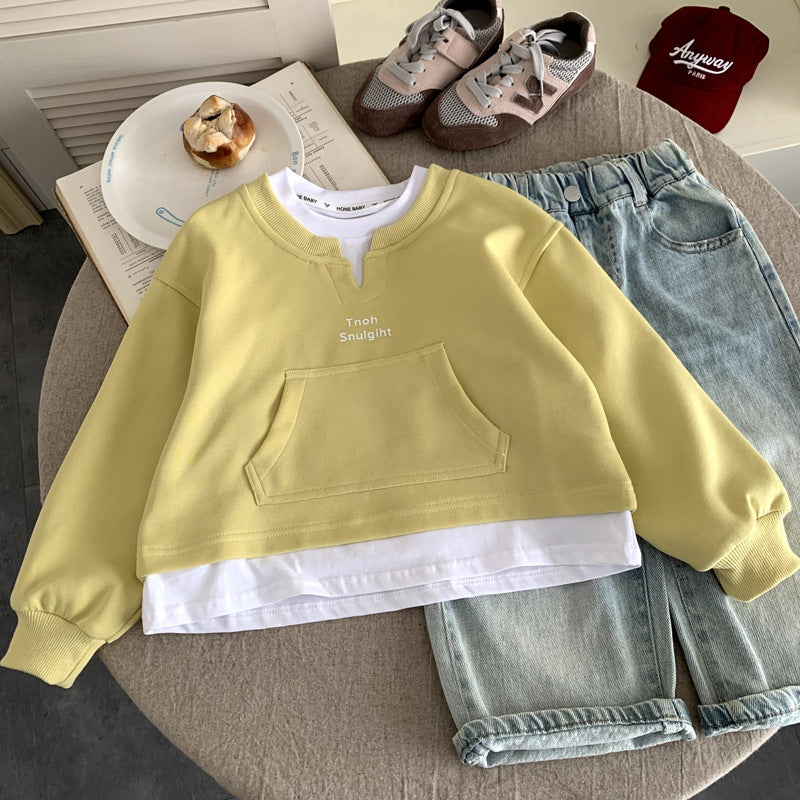 Girl's fake two spring and autumn tops