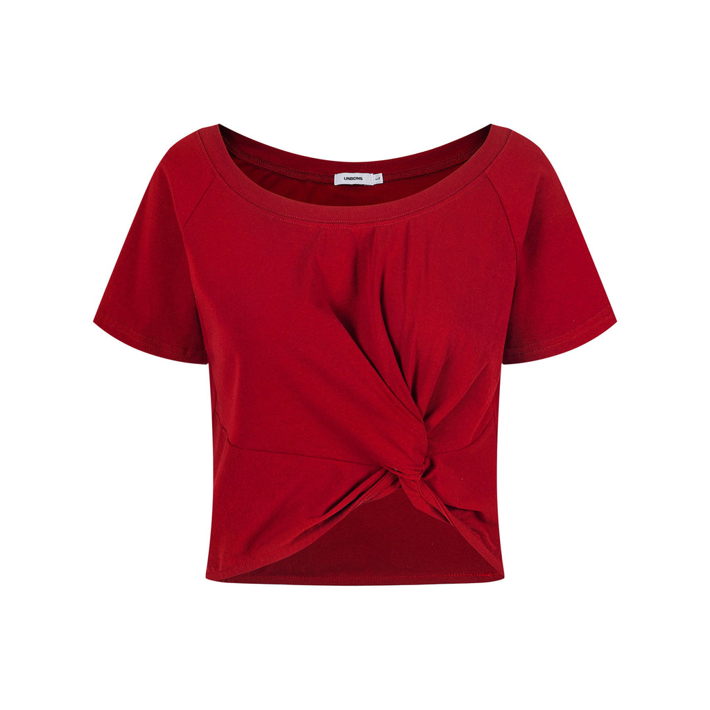 Women's Knitted Ribbed Fitted Wide Neck T-Shirt Short Crop Casual Short Sleeve