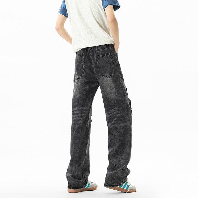 Distressed ripped jeans men streetwear pants