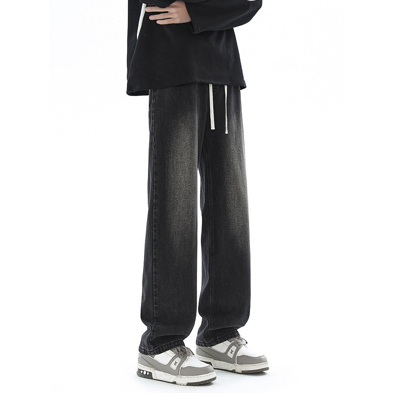 Jeans Men Casual Loose Straight Leg High-Waisted Light Color Long Pants Male