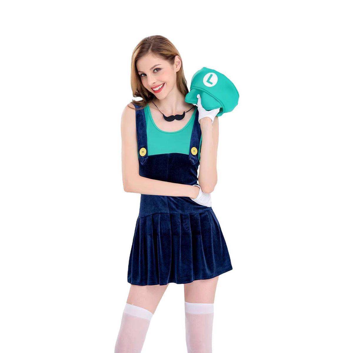 Halloween Overalls Dress Set Game Super Mario Adult Women's Costume Stage Performance Outfit