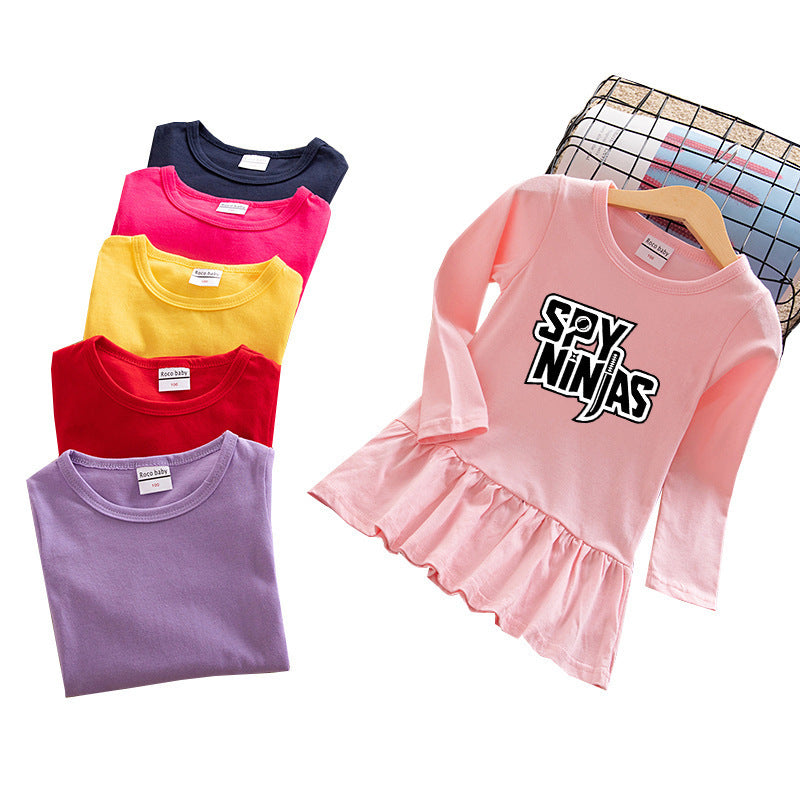 Girls' round neck cotton dress