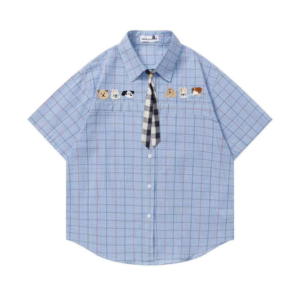 Dog Embroidered Tie Short Sleeve