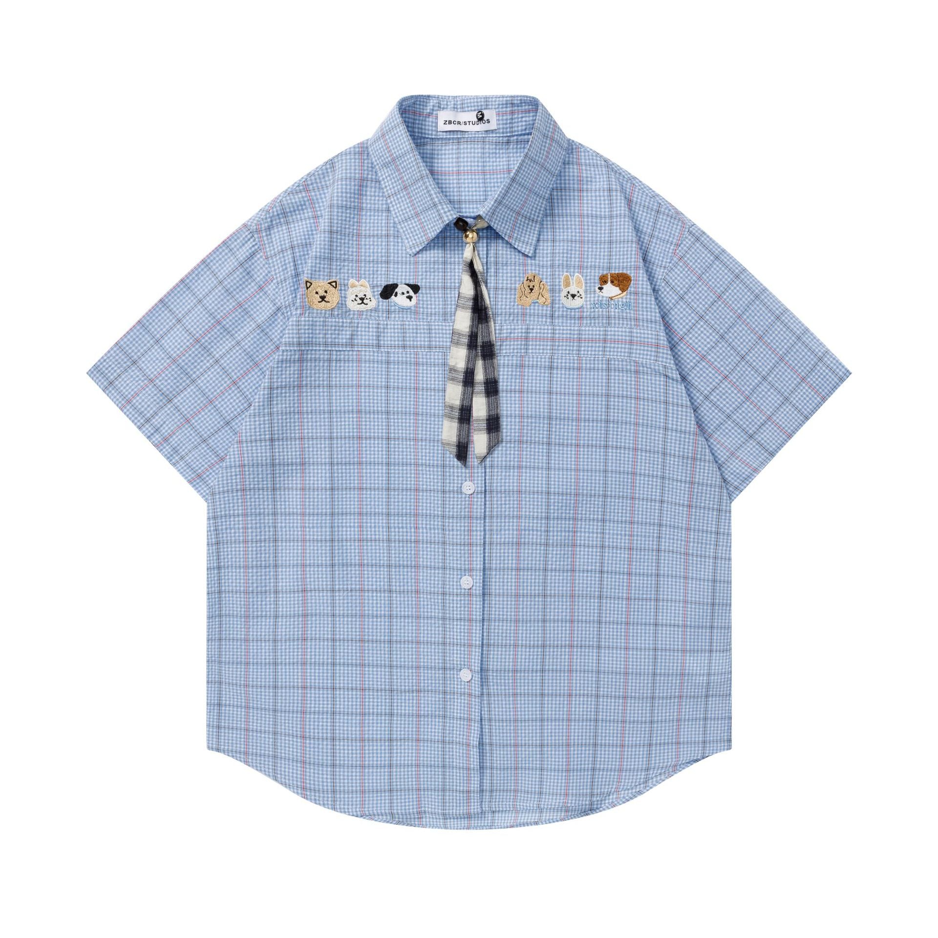 Dog Embroidered Tie Short Sleeve