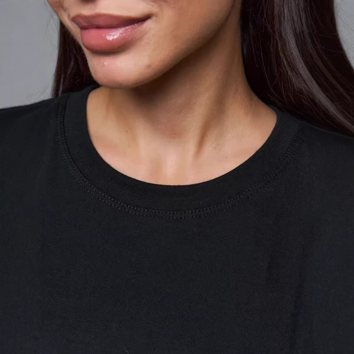 Lips pattern round neck short sleeved loose T-shirt for women