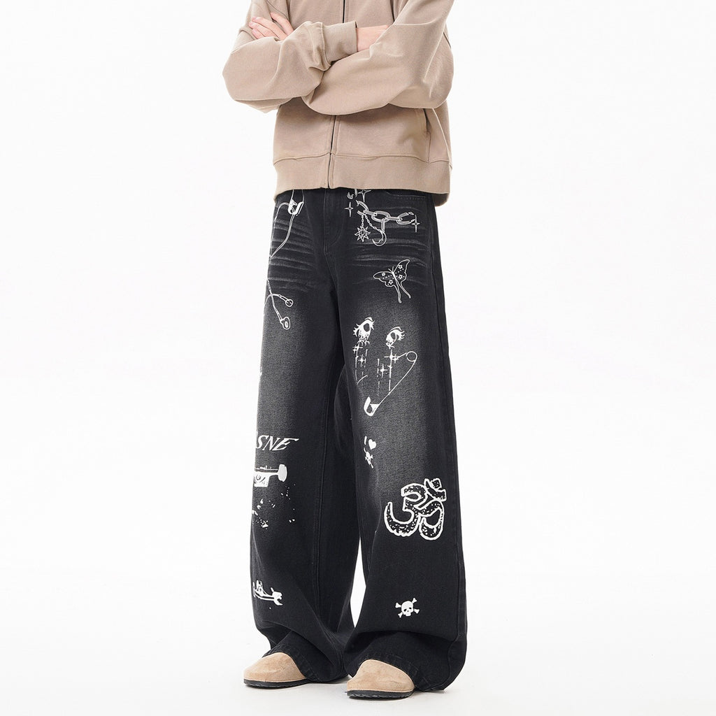 INS Vintage Graffiti Denim Pants