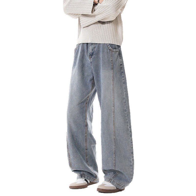 Retro Washed Distressed Deconstructed Patchwork Straight Leg Wide Leg Pants