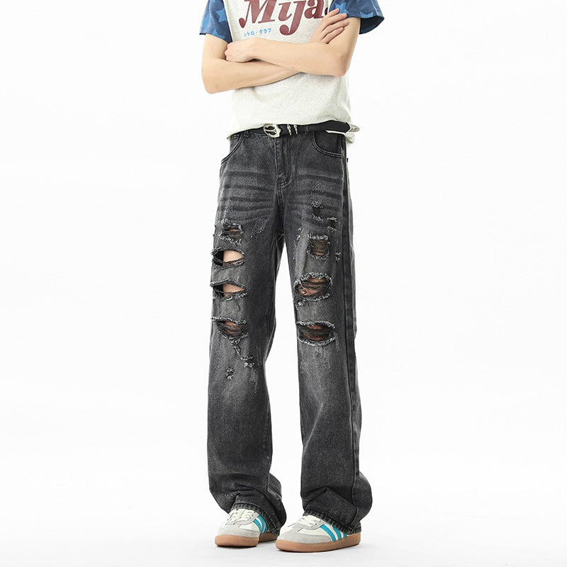 Distressed ripped jeans men streetwear pants