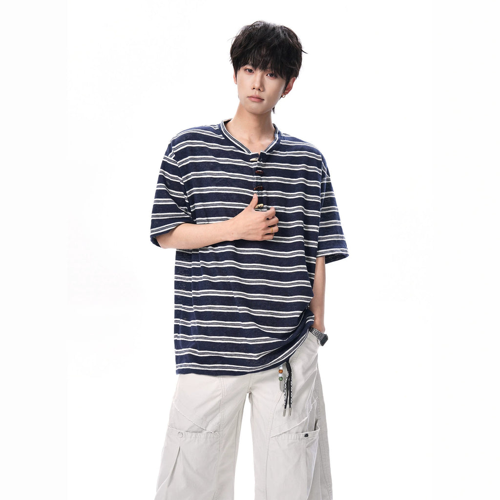 Henley Neck Short Sleeve T-Shirt Men