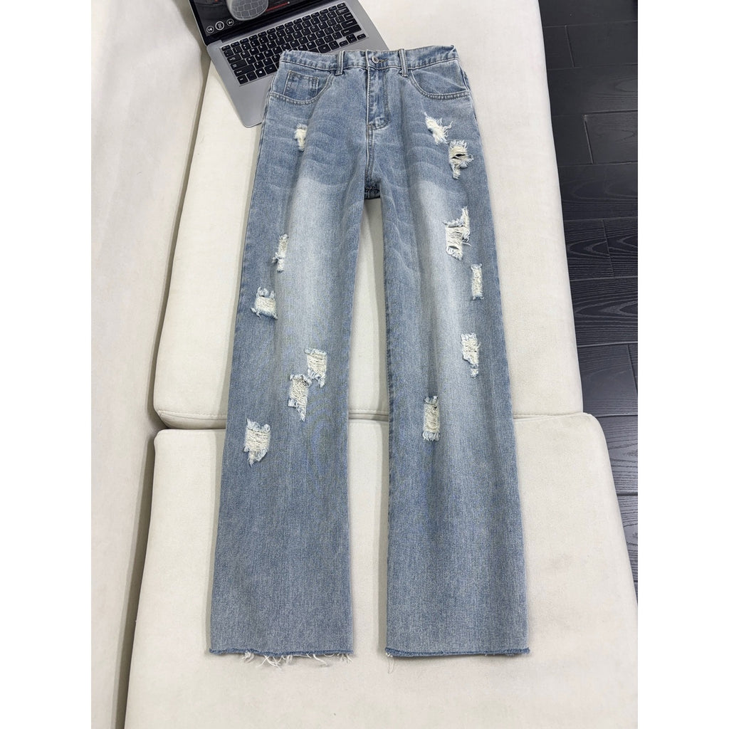 Ripped Design Wide Leg Denim Pants Men