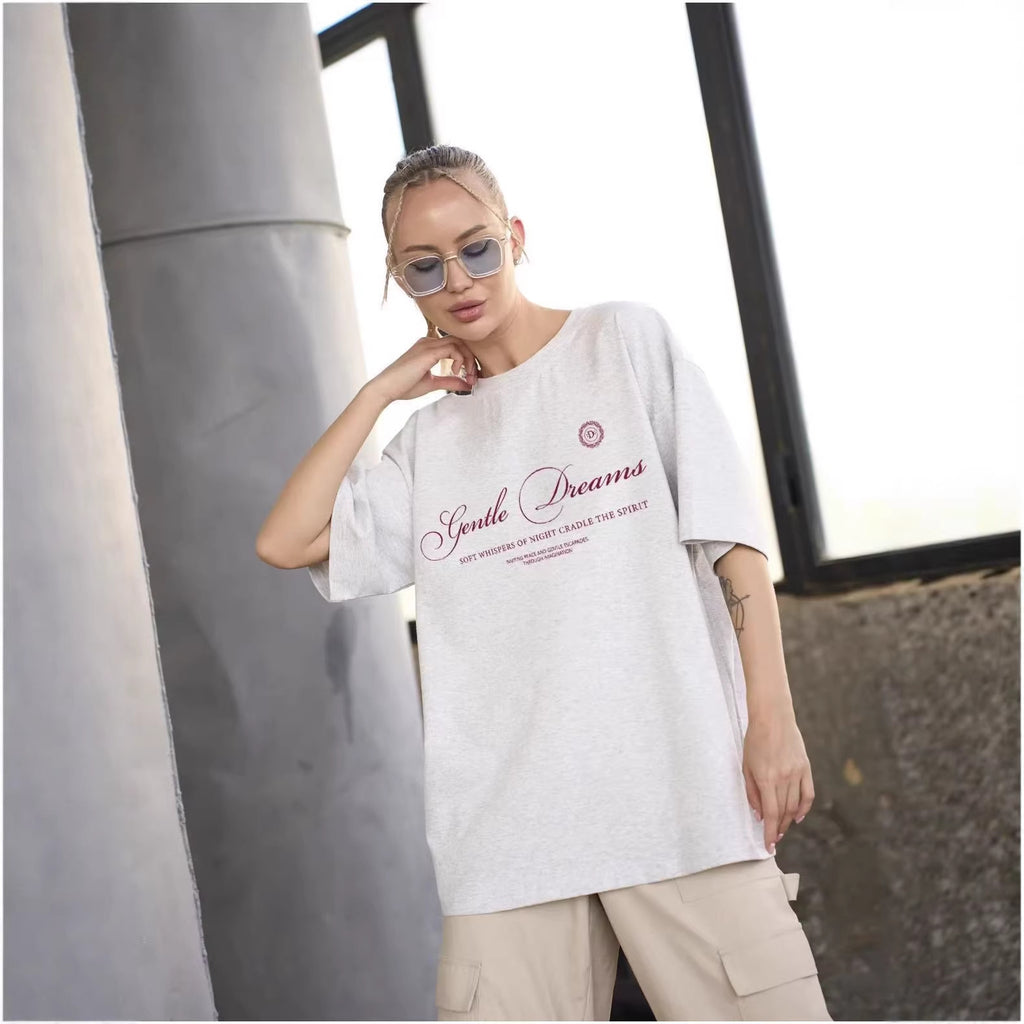 Loose letter short sleeved top for women