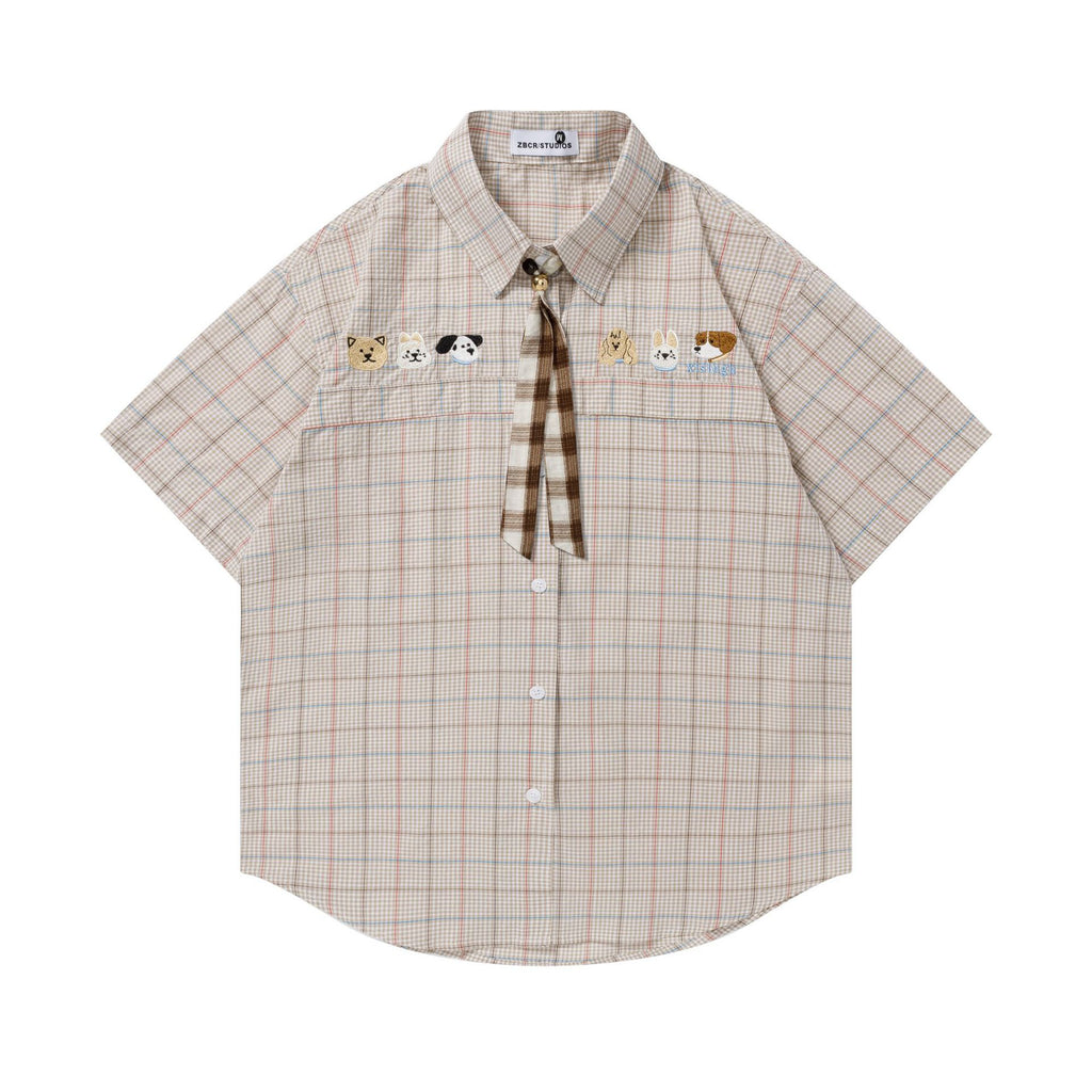 Dog Embroidered Tie Short Sleeve