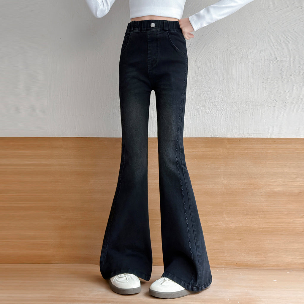 Girls' Black Denim Flare Pants Children's Pants