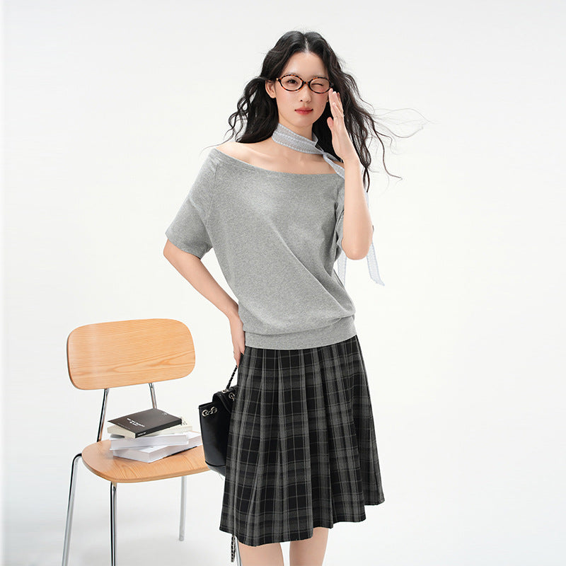 One-Shoulder Slash Neck Sleeveless T-Shirt for Women, Loose Casual Top