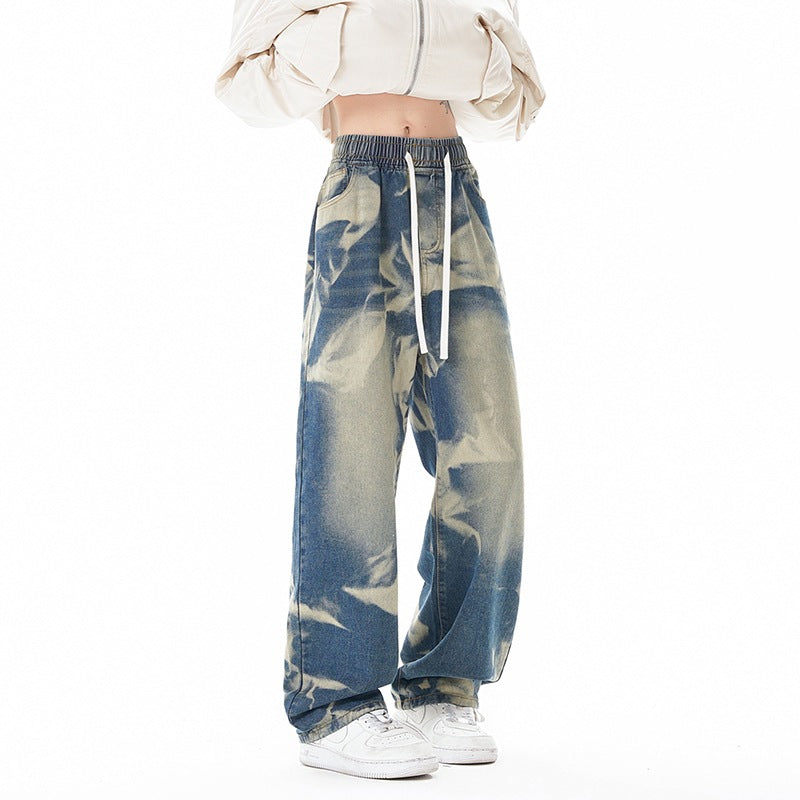 Street Style Gray Green Camouflage Denim Pants Men