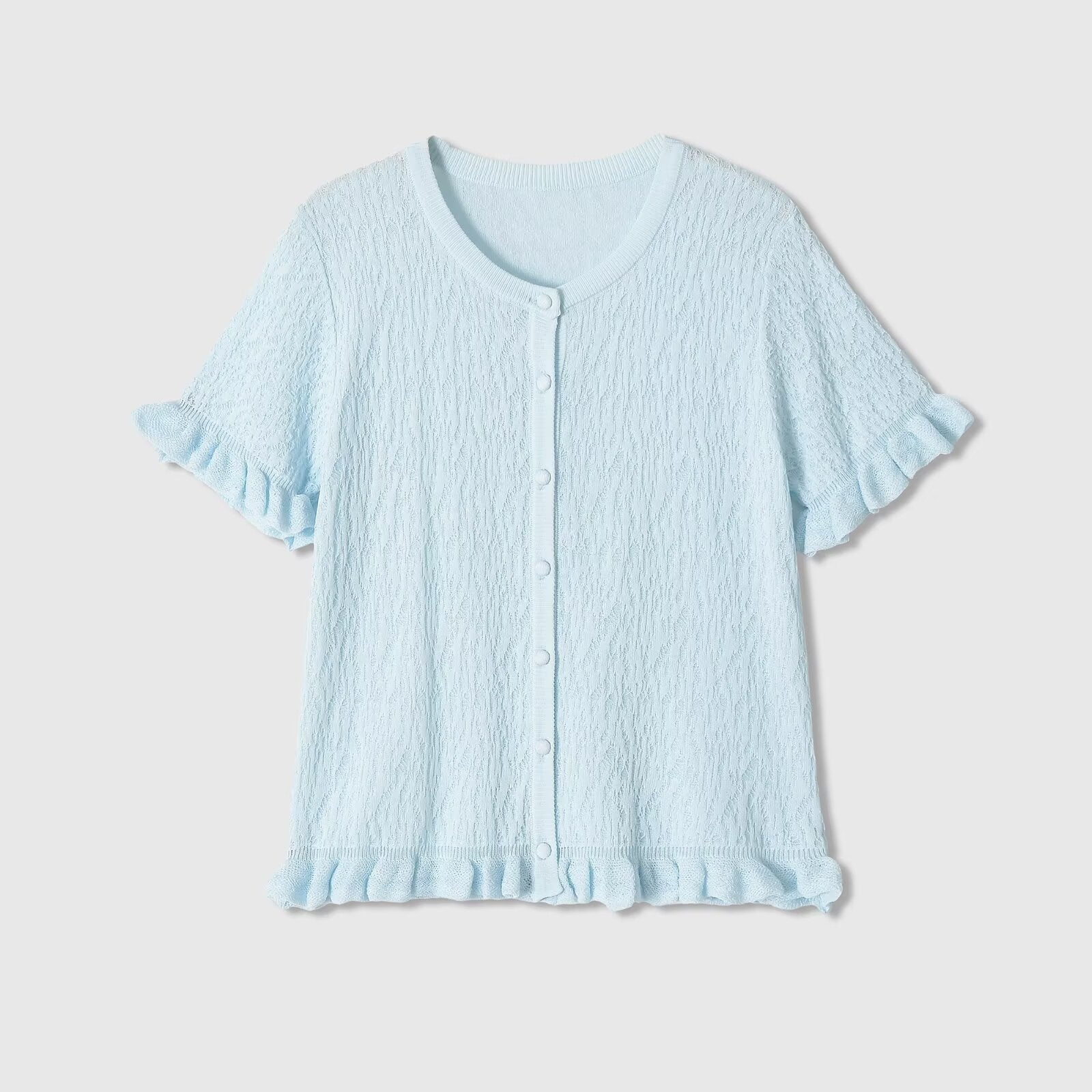 Short sleeved round neck lace layered knitted top