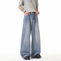 Street Style Washed Stripe Wide Leg Jeans Men's Loose High Waist Drop Crotch Pants
