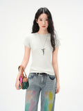 Round Neck Basic Cotton Fitted Short Sleeve T-Shirt for Women