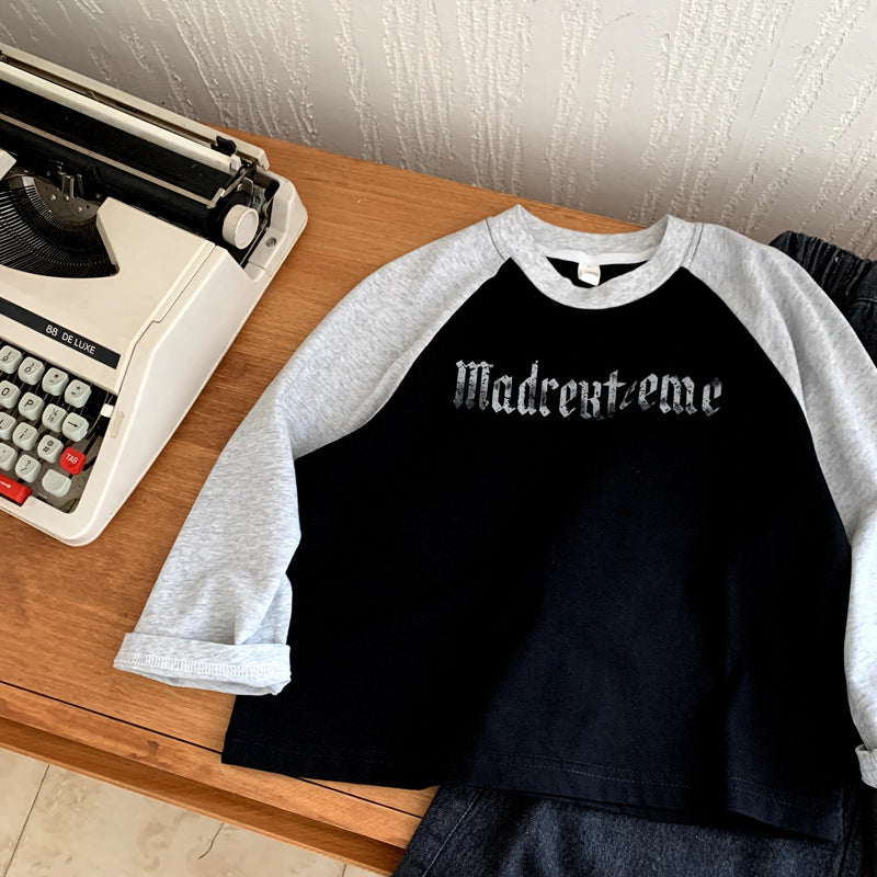 Children's Spring and Autumn Color Matching Splicing Top for Girls