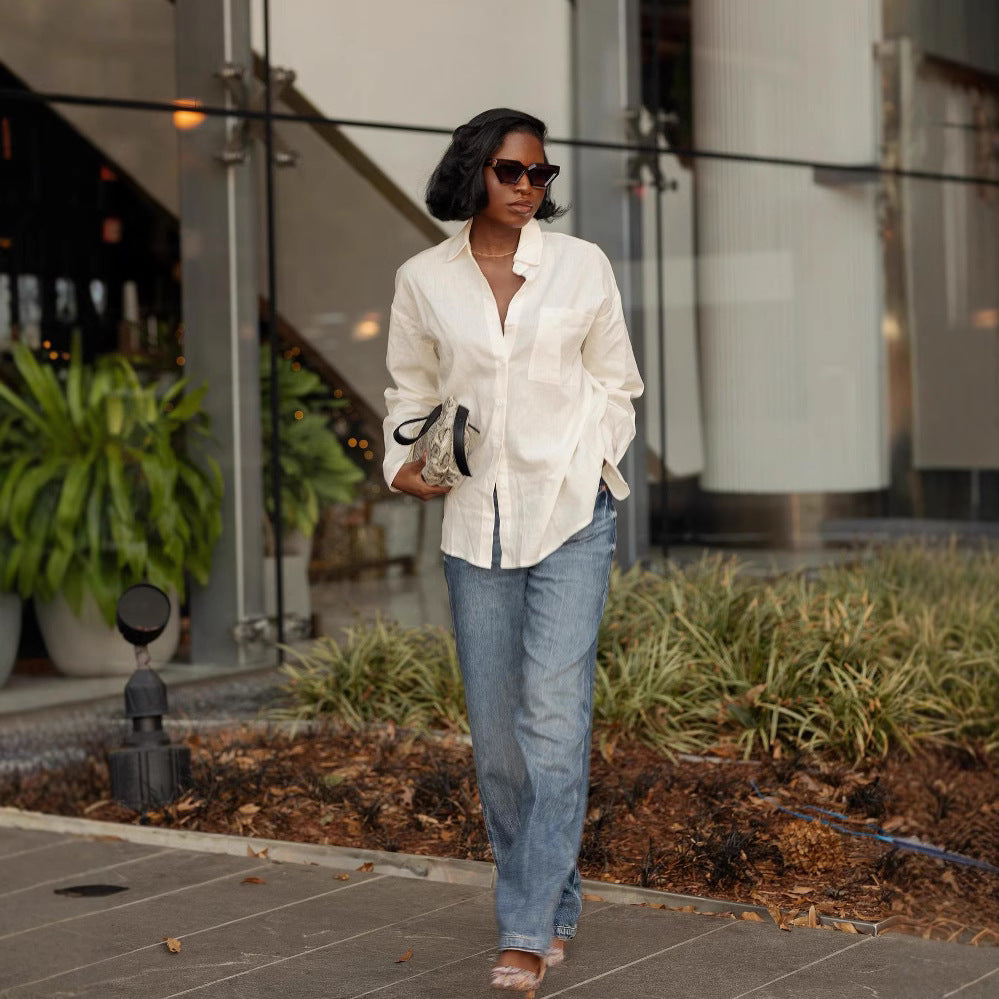 Simple and Versatile Washed Straight Leg Jeans
