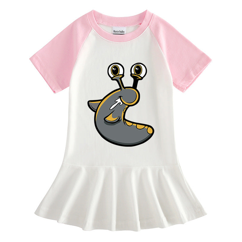 Cartoon half sleeved girls' dress