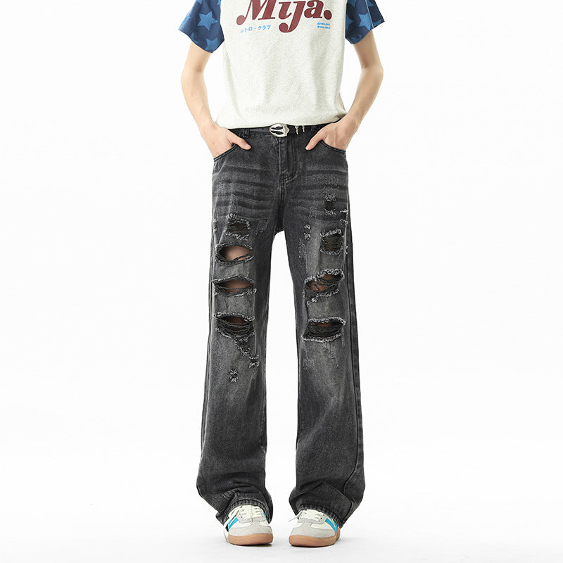 Distressed ripped jeans men streetwear pants