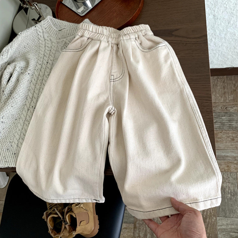 Wide leg curved knife pants for girls loose pants