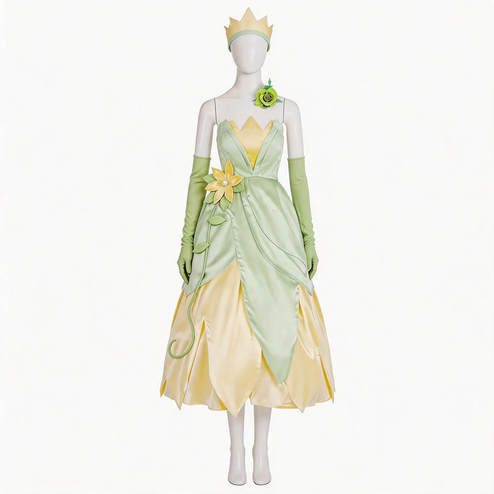 Fairy Tale Style Frog Prince Princess Theme Sleeveless Tiana Princess A-Line Dress